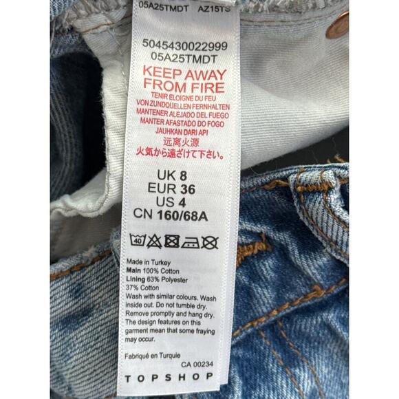 Women’s TopShop Light Wash Denim Distressed A-Line Jean Shorts Sz 4 - Picture 3 of 4